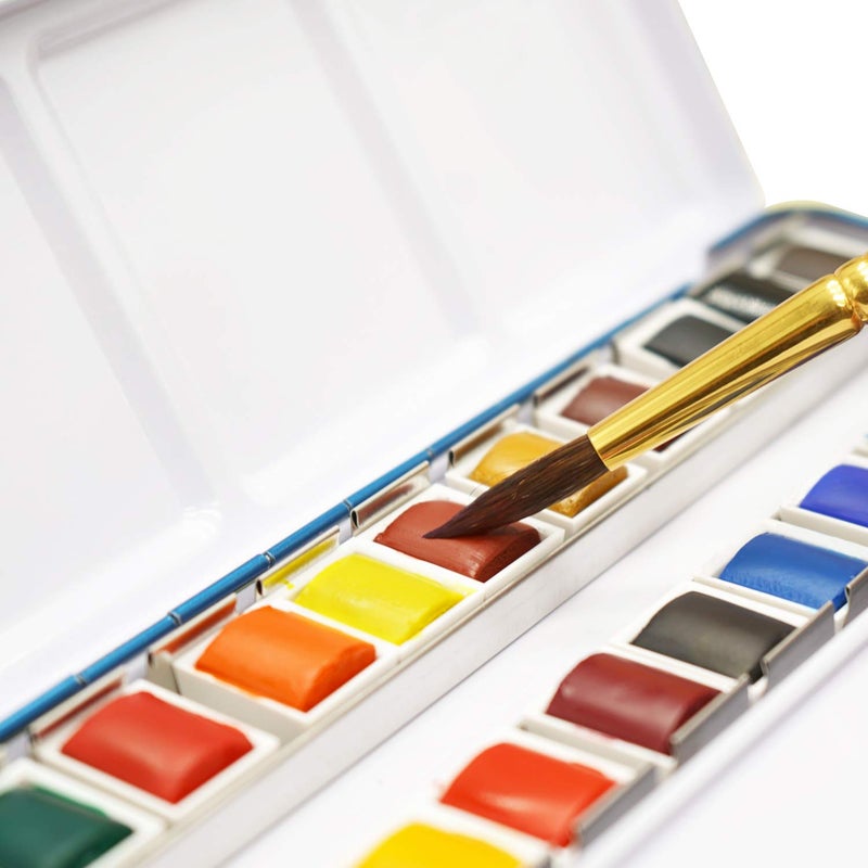 PHOENIX Artist Watercolor Paint Set - Half Pan 24 Colors Quality Pigment Watercolor Palette with Portable Tin Box for Adults, Professional Artists - Image 4